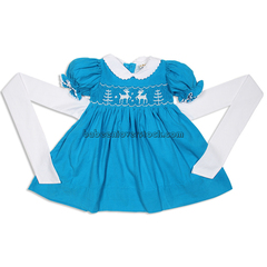 Pretty reindeer pine tree smocked dress - BB772 reindeer-pine-tree-smocked-dress